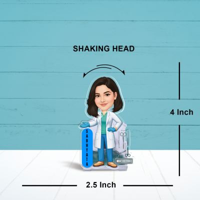 Personalized Female Doctor Caricature Tabletop Decor Gift for Physicians, Medical Professionals & Surgeon | Birthday Gift for Doctor Battery Powered Moving Head Feature